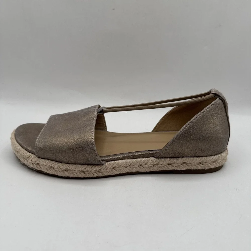 Eileen Fisher‎ Lee Gold Leather d'Orsay Espadrille Flat Slip On Sandal Shoes 7.5